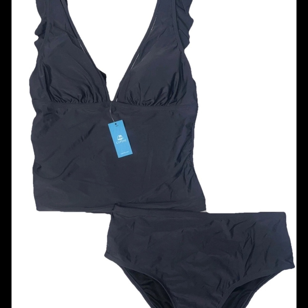 Cupshe womans 2 Pc bathing suit swim suit plus size XXL ruffle sleeves NEW